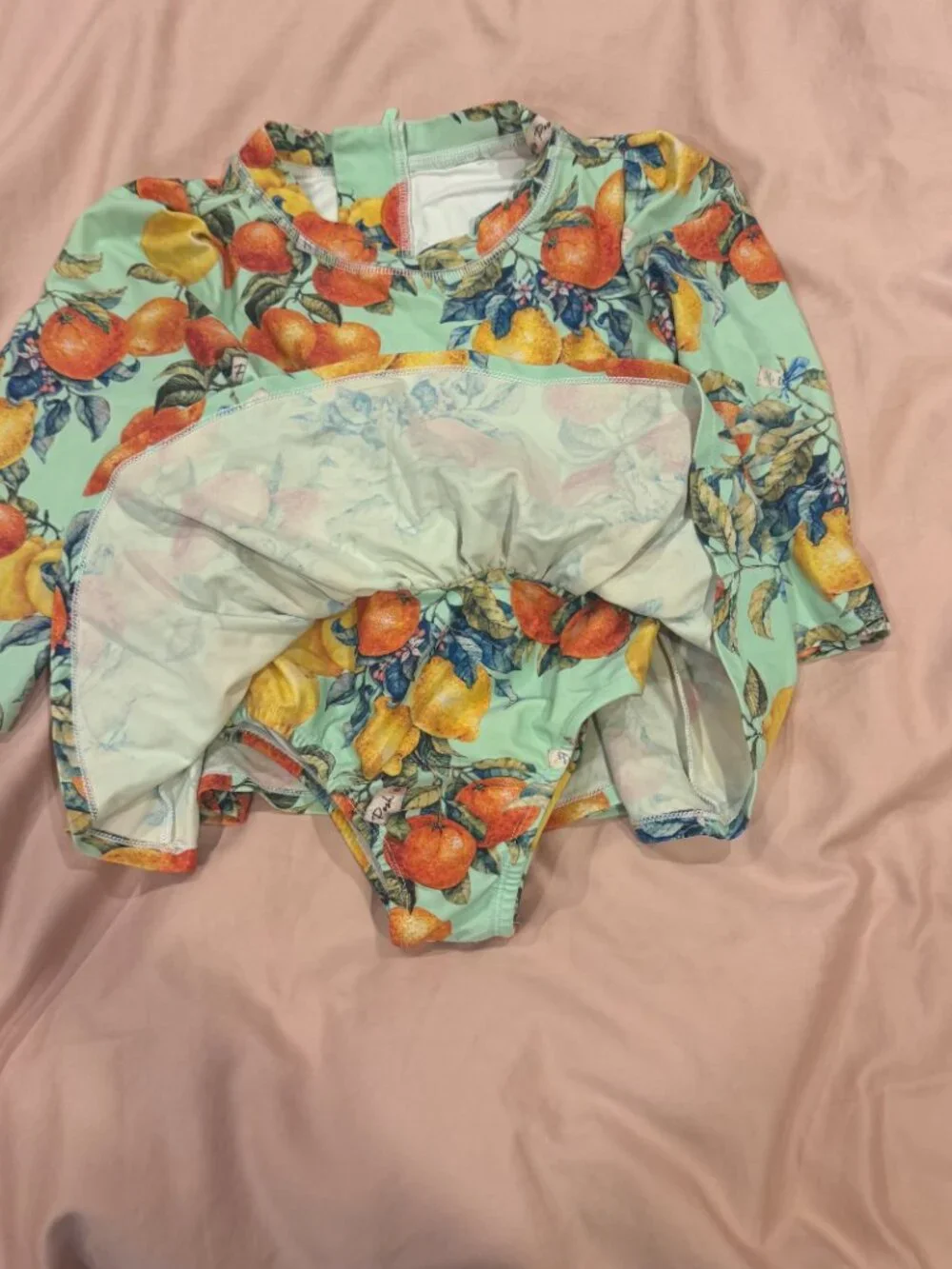Posh Peanut Lucia Oranges and Lemons Long Sleeve Twirl Skirt Swimsuit, Size 5T